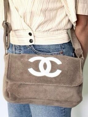 Chanel Taupe Suede Crossbody Precision Bag